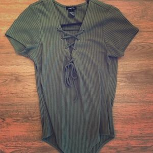 Olive green lace up bodysuit